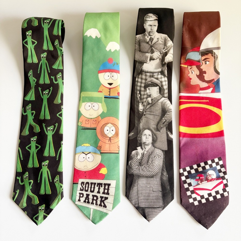 Ralph Marlin Mens Bundle Lot 4 Vintage 90s Novelty South Park Gumby Stooges Ties